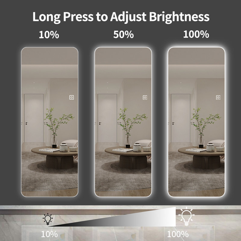 Rectangle 64'' x 21'' LED Frameless Full Body Mirror with 3 Color Modes & Wall Mount Design