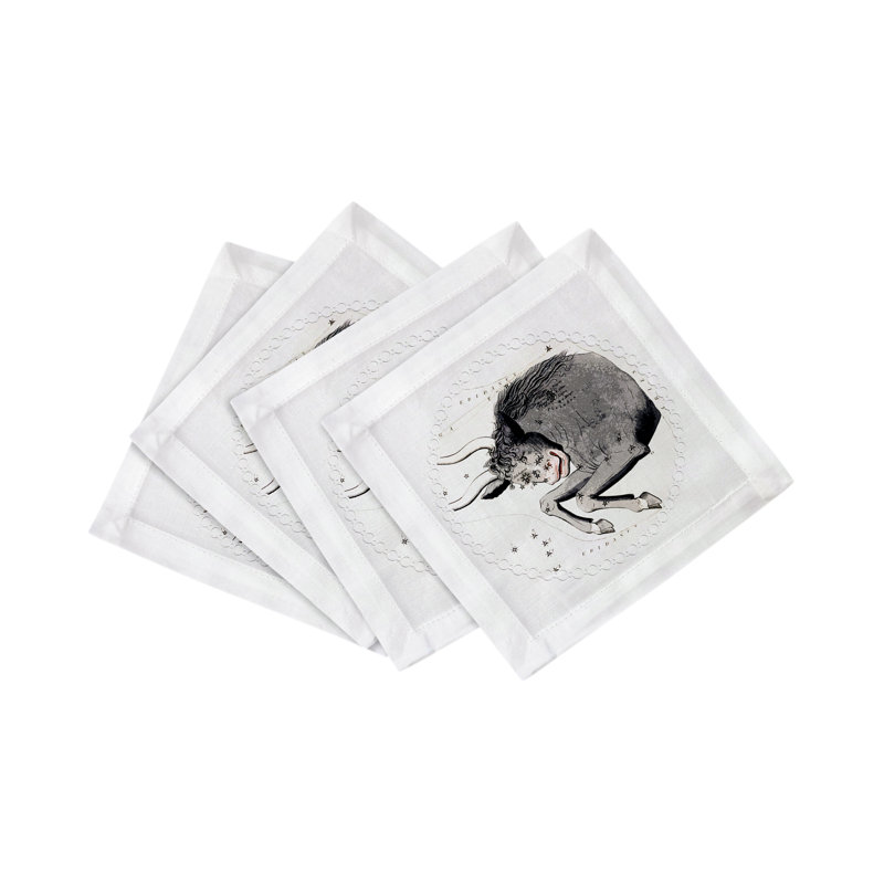 Zodiac Taurus Cotton Sateen Cocktail Napkins, White