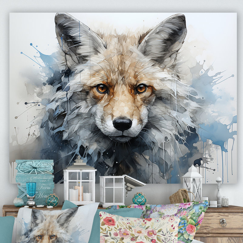 Portrait de renard bleu et blanc, Toile tendue, H 30 po x l 40 po x P 1,5 po
