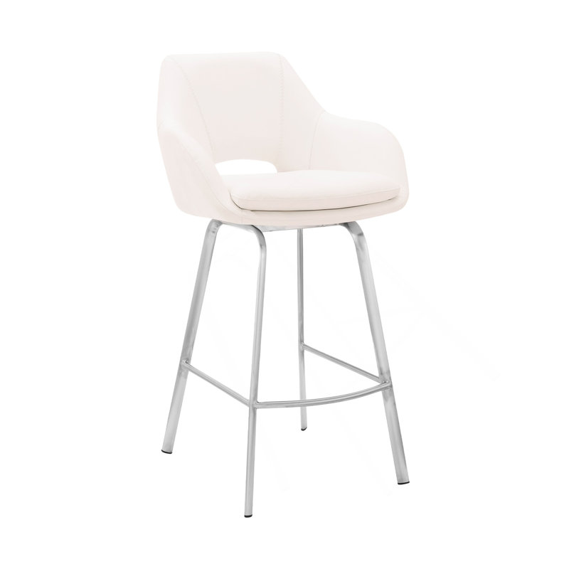 Tabouret de bar pivotant en similicuir et acier inoxydable brossé 30 po Freya, Blanc
