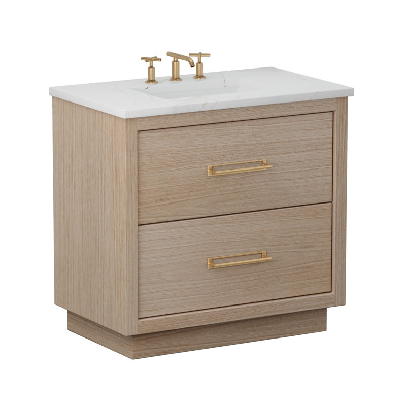 Avalon Two-Drawer Single Bath Vanity, 30", Natural Weathered, Satin Gold