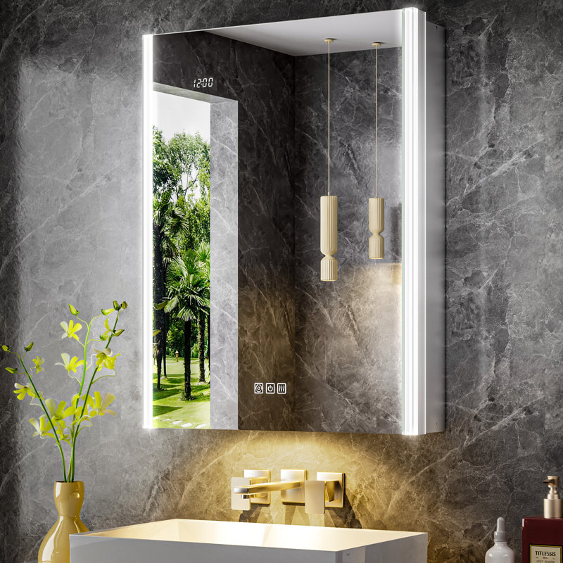  20" W x 26" H LED Medicine Cabinet with Mirror, Dimmable 3-Color Lighting, Anti-Fog, Outlet & USB Ports, Recessed/Surface Mount