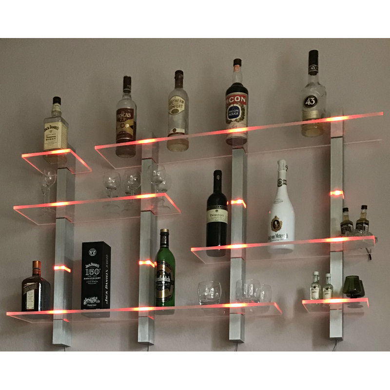 Agathi Wall Mounted Wine Bottle & Glass Rack in Silver