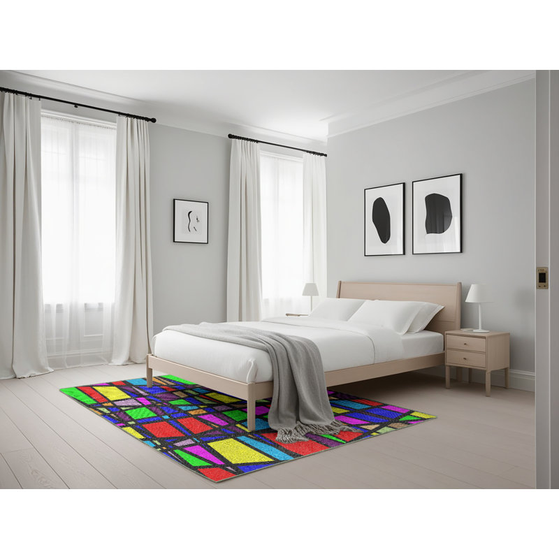 Tapis abstrait vert / bleu / rouge, Rectangle 5 pi x 7 pi