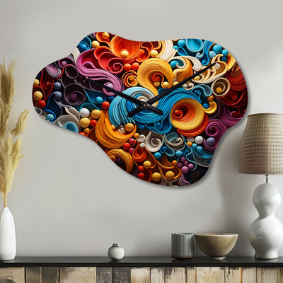 Opt Art Vibrant Illusions I - Op Art Cloud Metal Wall Clock, Modern Asymmetrical Wall Clock Print