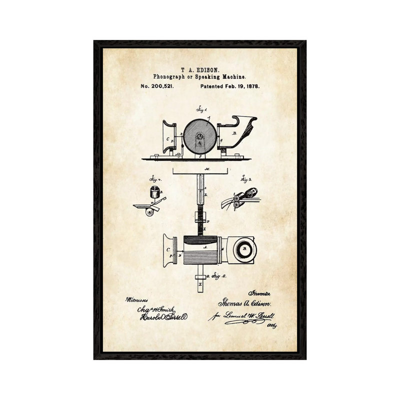 Edison Phonograph by Patent77 - Gallery-Wrapped Canvas Giclée on Canvas, 66.04 cm H x 45.72 cm W, Black Floater Frame