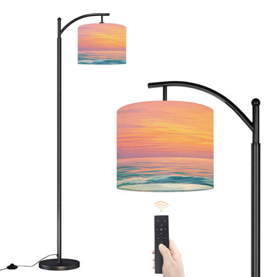 Lampe sur pied à arc avec abat-jour réglable Abstrait lever de soleil ciel océan nature Lampe sur pied 3 températures de couleur à intensité variable avec mât pour la chambre à coucher