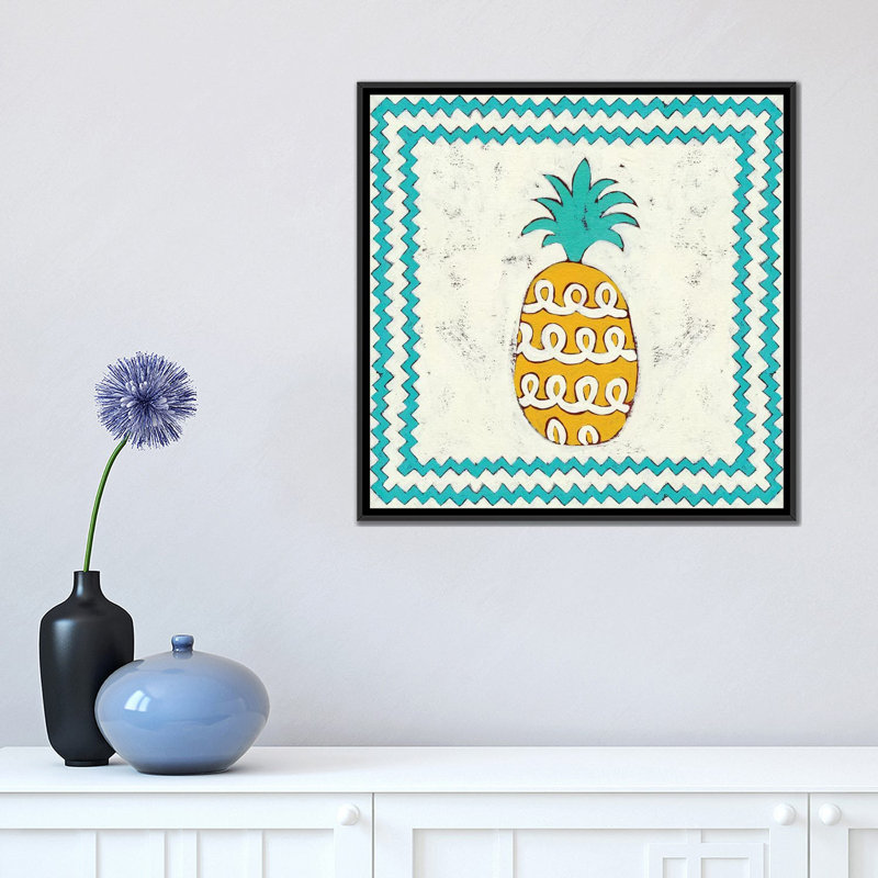 « ananas vacances iv », reproduction d’impression sur toile tendue, H 18 po x l 18 po x P 1,5 po, Toile avec cadre noir