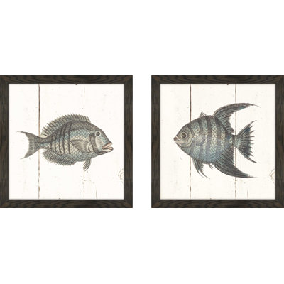 Fish Sketches I Shiplap - Ensemble de 2 reproductions encadrées sur papier