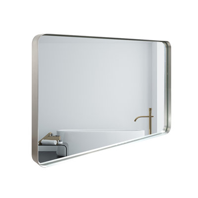 36X30inch Glossy Brushed Silver Rounded Corner Rectangle Wall Mirror For Bathroom Metal Frame Wall Mounted Bathroom Mirror Home Decor Corner Hangs Farmhouse Mirror(Horizontal & Vertical)