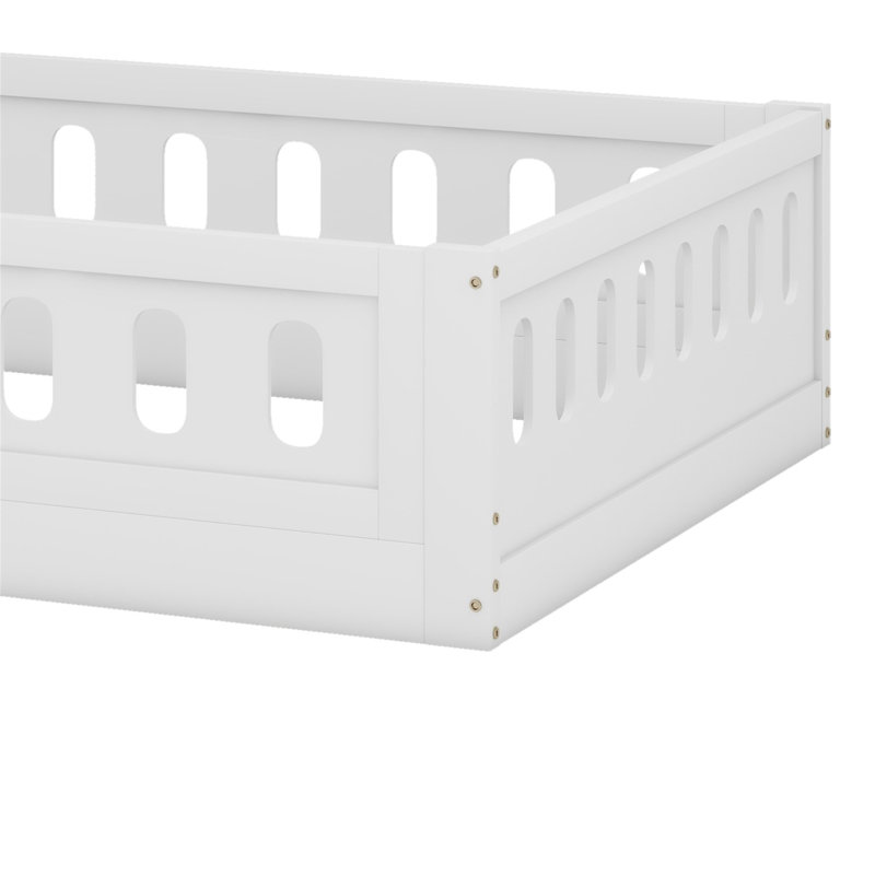 Lit plateforme en bois avec garde-corps, Blanc