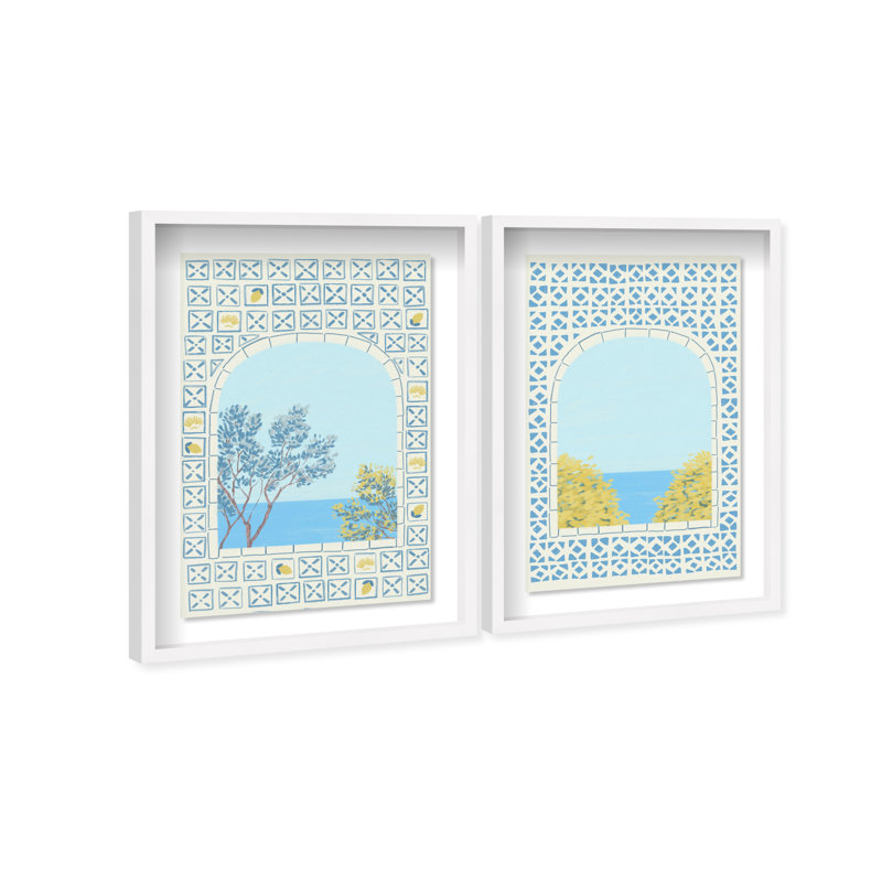Mediterranean window set Shadowbox Nautical & Beach Print by Oliver Gal, Black Frame, 10 x 15, 93"H x 63"W, White Shadowbox