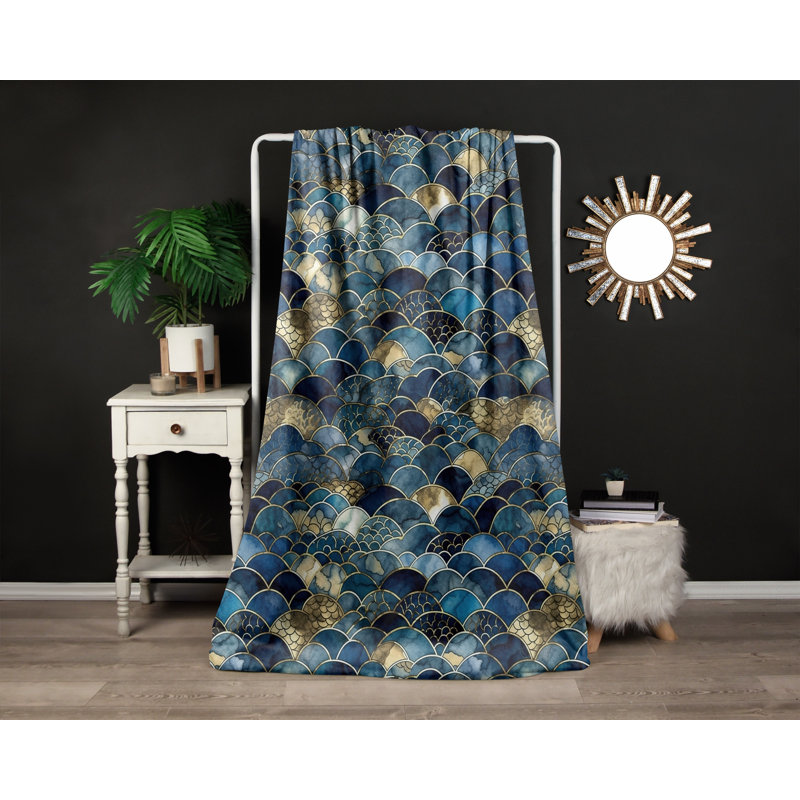 Throw Blanket, 51" W x 60" L, Abstract, Blue/Gold