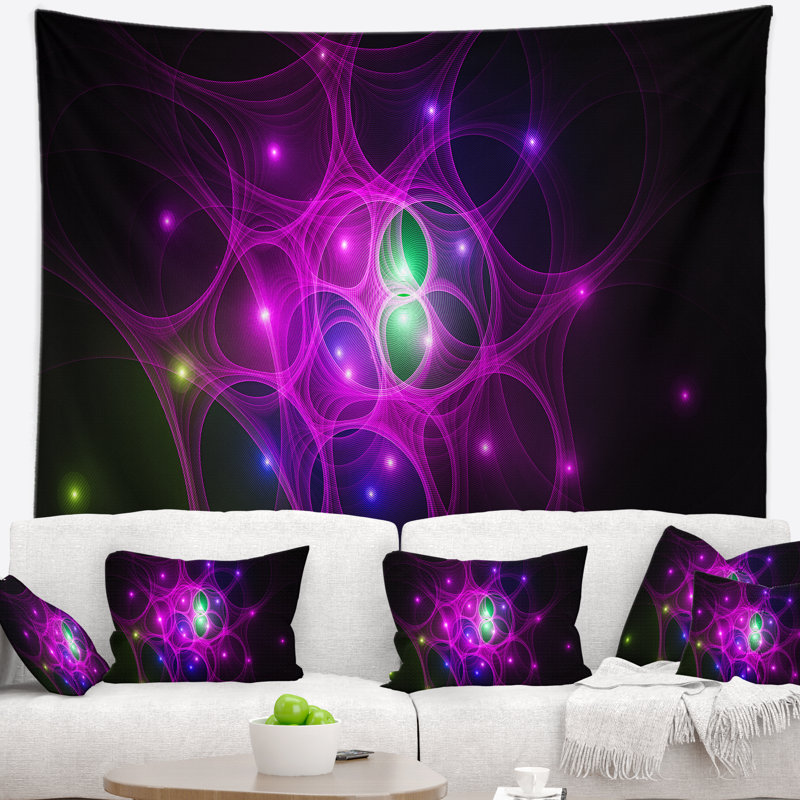 Tapisserie abstraite rose avec cercles de l'espace fractal, H 68 po x l 80 po