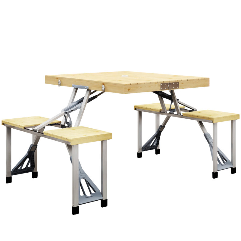 Outsunny Folding Picnic Table With Seats And Umbrella Hole