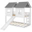 Lit superposé simple au-dessus de simple avec glissade et fenêtres - Lit mezzanine blanc Kids House