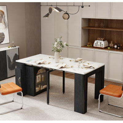 Extendable Dining Table With Removable Leaves & Power Outlet And Storage
