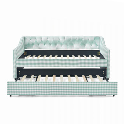 Tufted Button Upholstered Daybed with Trundle & Side Pockets