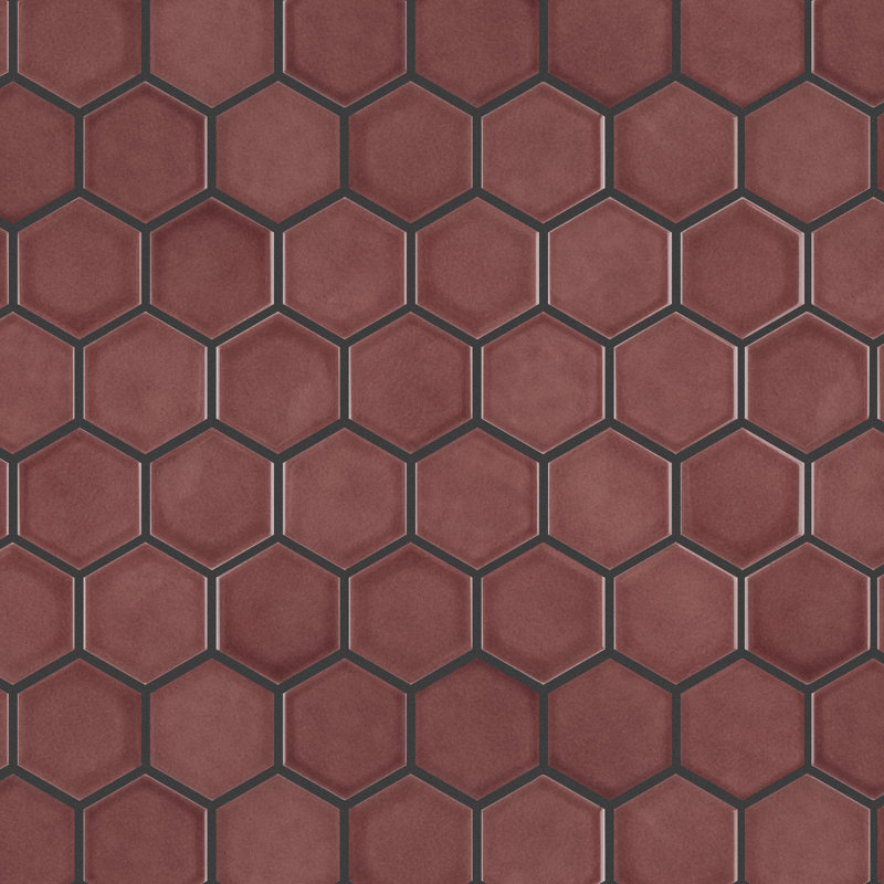 Tribeca 2" Hex Glossy 11-1/8 " x 12-5/8 " Porcelain Mosaic Floor & Wall Tile, Rusty Red