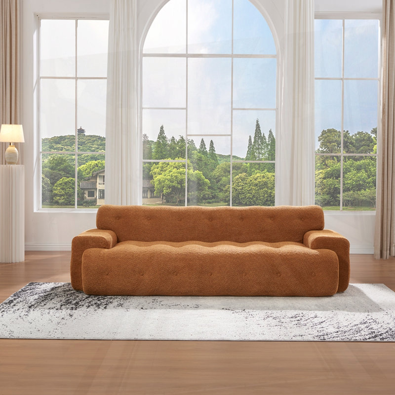 Canapé Cloud en chenille 3 places avec bouton capitonné confortable, Chameau