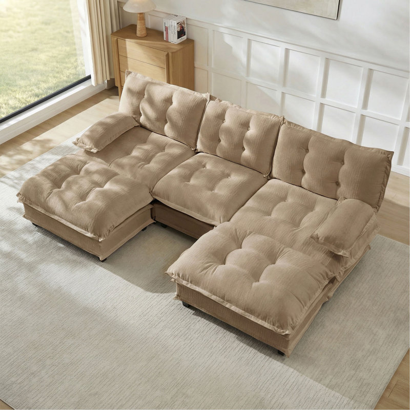 Canapé modulaire en forme de U 107 po avec 2 repose-pieds, canapé-lit modulaire en chenille de 107 po avec coussin en treillis confortable, chambre et appartement