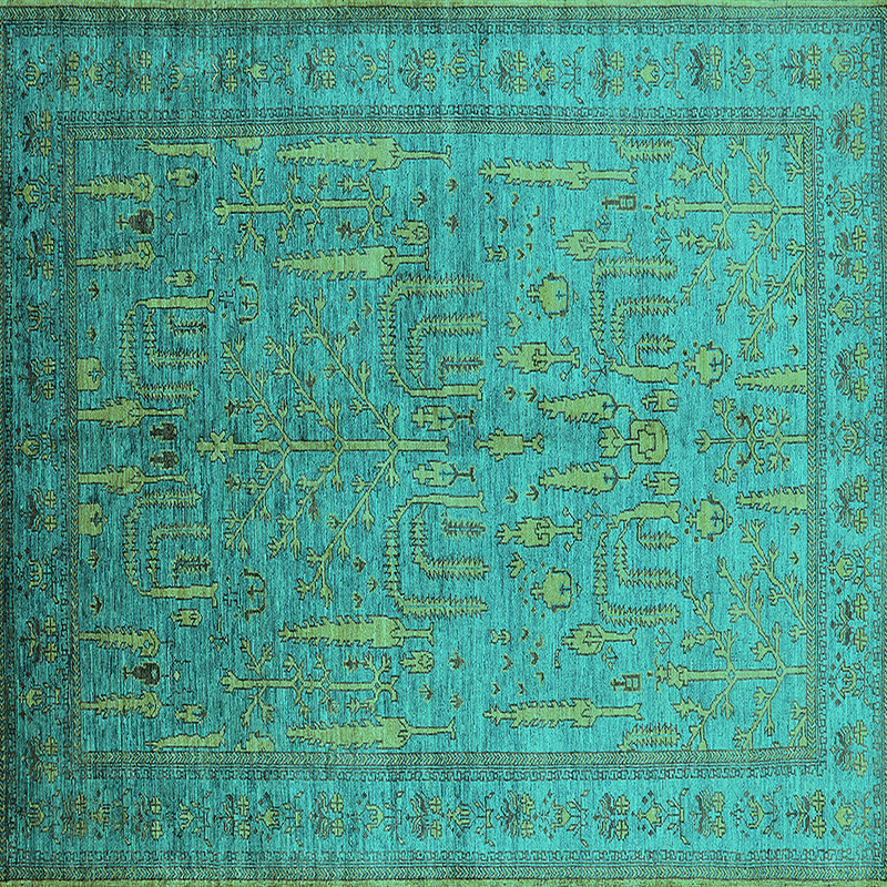 Tapis marocain tissé à la machine en turquoise / brun clair, Carré 4 pi