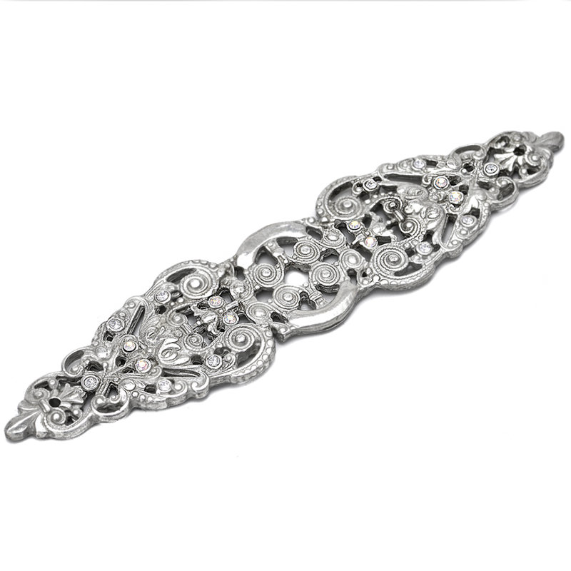 Juliane Grace elongated escutcheon with 18 Swarovski Clear & Aurore Boreale Crystals in Satin, Chrome