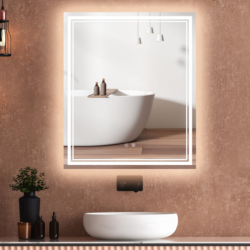 Miroir de salle de bain mural à DEL sans cadre avec anti-buée et à intensité variable, 36 po x 30 po, Rectangle