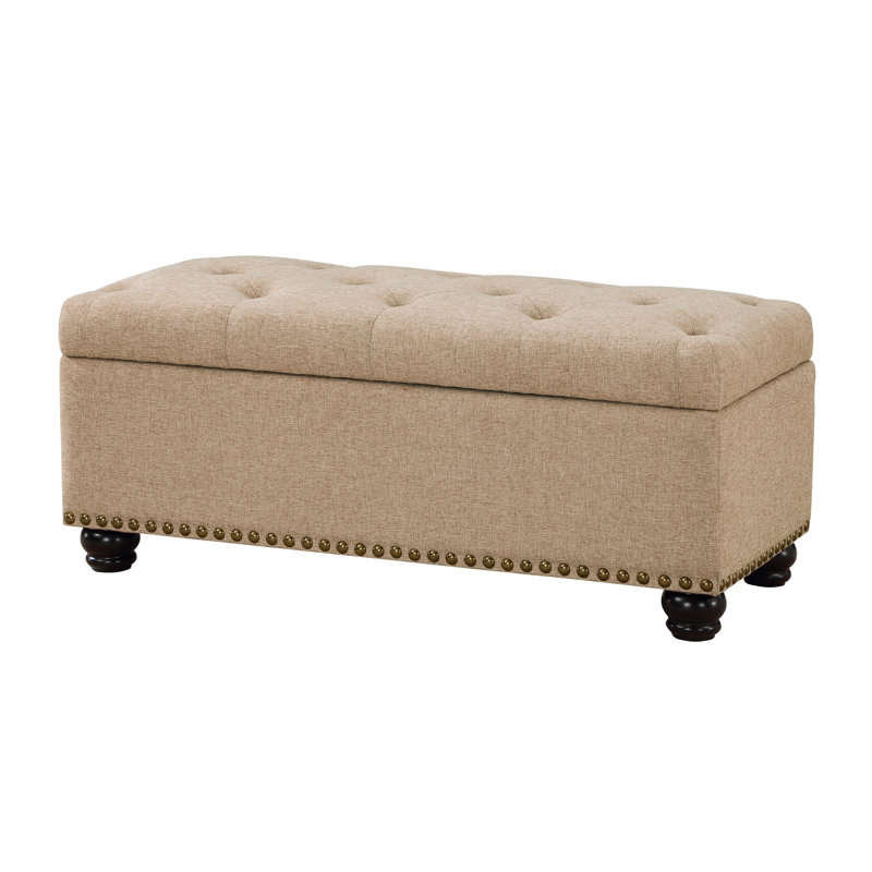 Carmya Sema 42" Wide Tufted Upholstered Bench Storage Ottoman, Tan