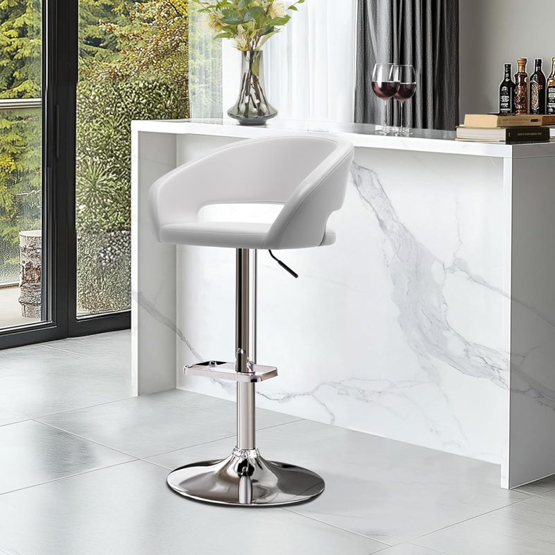 Tabouret de bar rotatif à hauteur ajustable Anastacio, Argent argent, Blanc