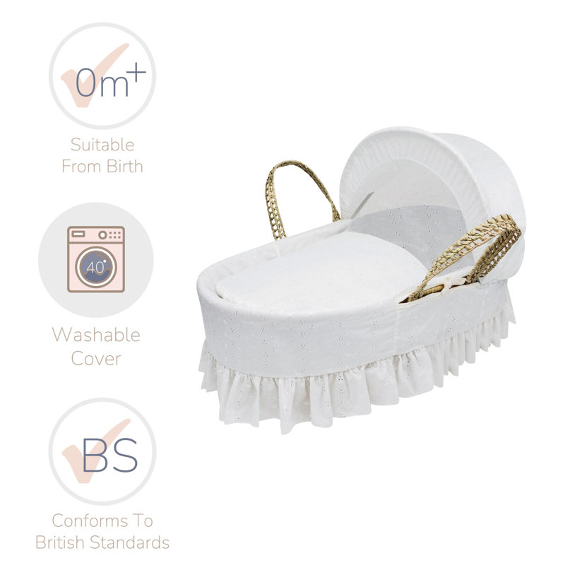Moses Basket with Bedding with Mattress, White