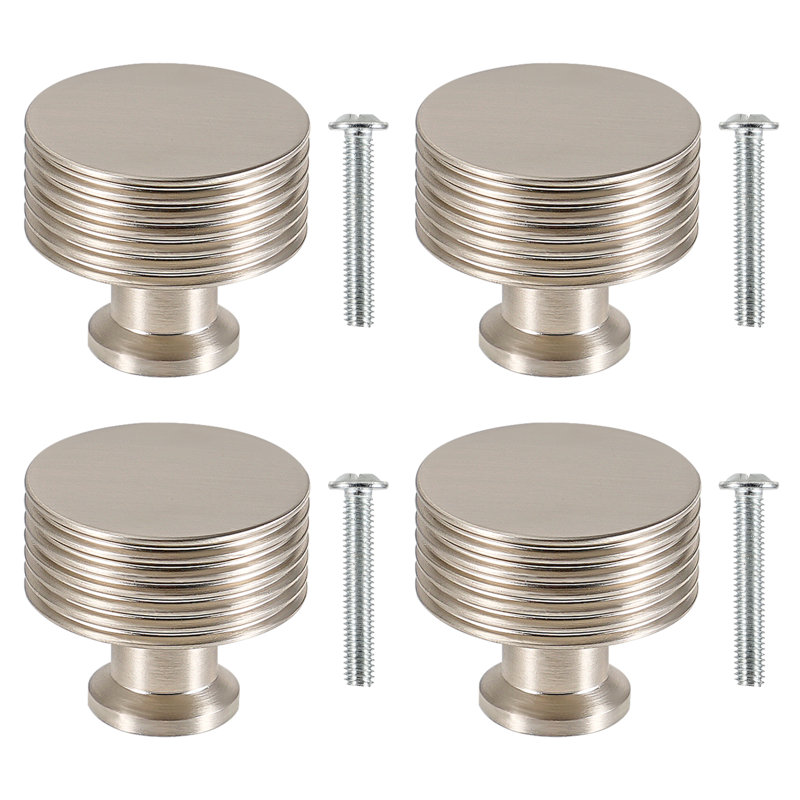 TRIXES Ridged Drawer Knobs 4-Pack | Matte-Silver | Solid Metal Cabinet & Drawer Hardware | Ideal for DIY Projects and Upcycling