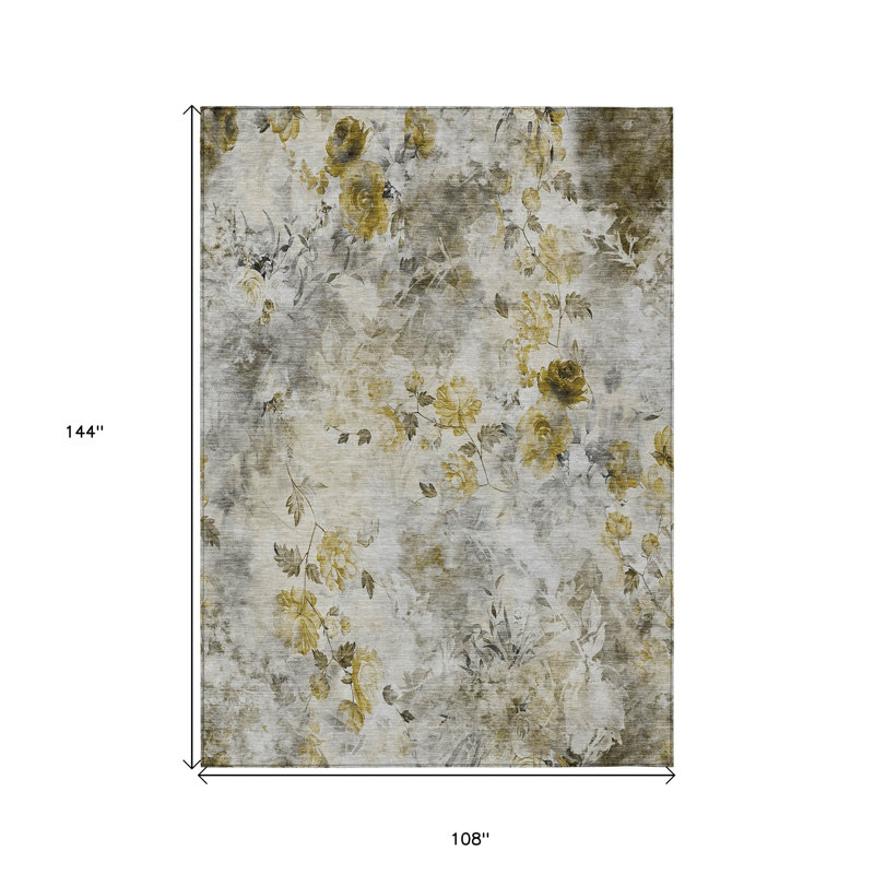 Tapis intérieur lavable floral ivoire et brun clair 9 'X 12' Taupe