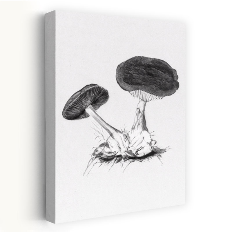 Affiche murale rétro vintage en noir et blanc représentant un champignon en toile violette., H 48 po x l 32 po