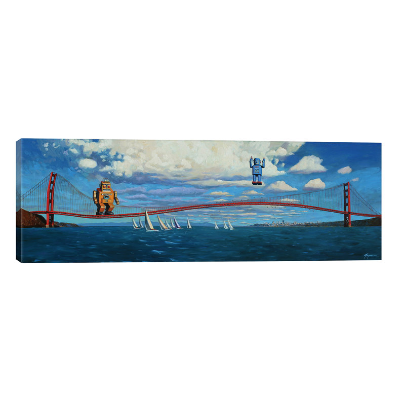 'Golden Gaters' by Eric Joyner - Floater Frame Panoramic Painting Print on Canvas, Wrapped Canvas