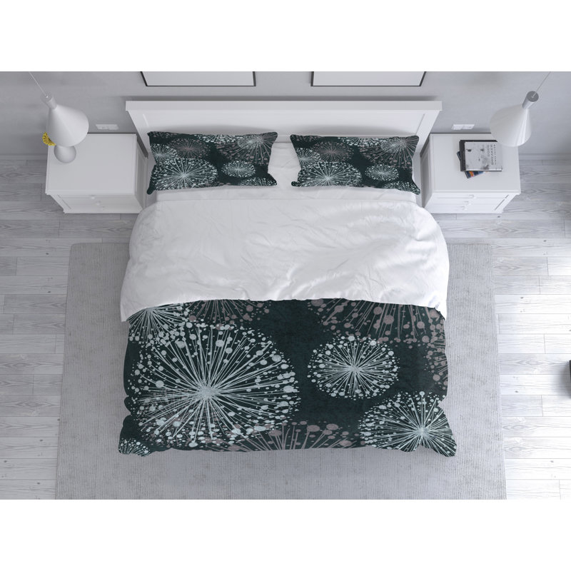Floral Duvet Cover, King Duvet Cover + 2 King Shams, Blue/Gray