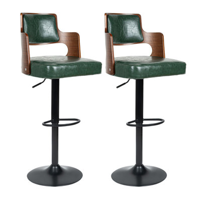 Ensemble de 2 tabourets de bar pivotants, tabourets de bar rembourrés en cuir de polyuréthane avec dossier et repose-pieds, siège réglable en hauteur de 24,5 à 33,5 po, chaises de bar à hauteur de comptoir pour îlot de cuisine, vert foncé