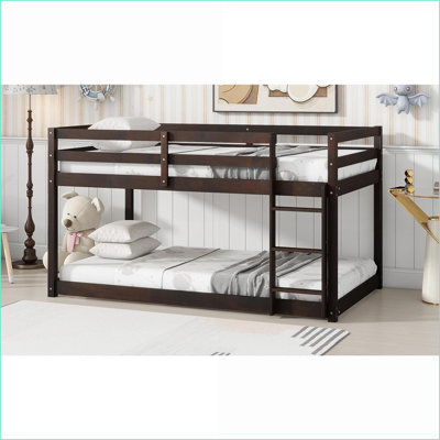 Lit superposé simple au-dessus d'un lit simple en bois d'hévéa avec échelle, aucun sommier nécessaire, espresso pour la chambre à coucher
