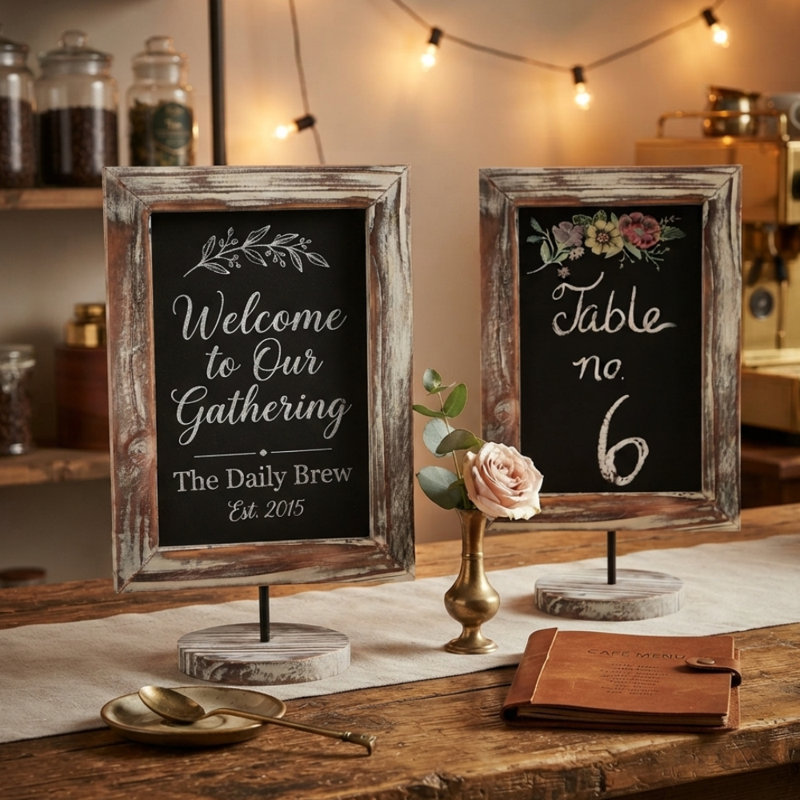 Burnt Wood Framed Tabletop Chalkboard Set, Light Brown