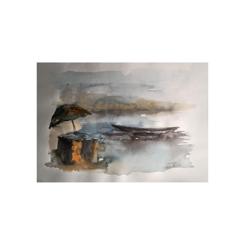 Un bateau stable | Aquarelle sur papier | Par Raj Kumar Singh