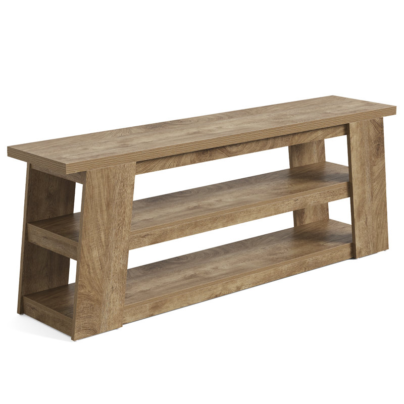 Meuble télé 65 po avec échelle de style campagne moderne, console multimédia à 3 niveaux avec tablettes ouvertes et centre de divertissement pour le salon
