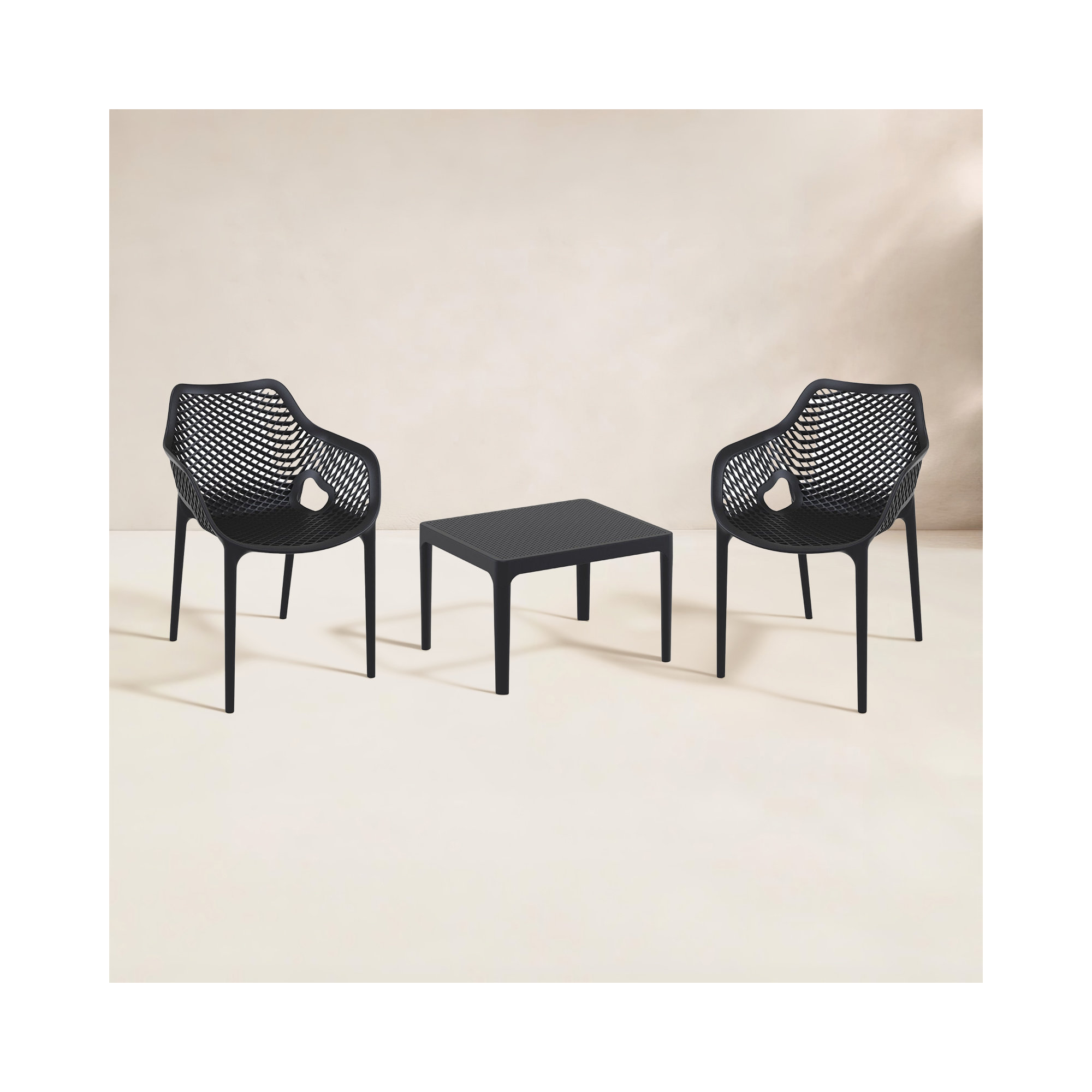 Farrah 2 Person Armchair Seating Set, Black