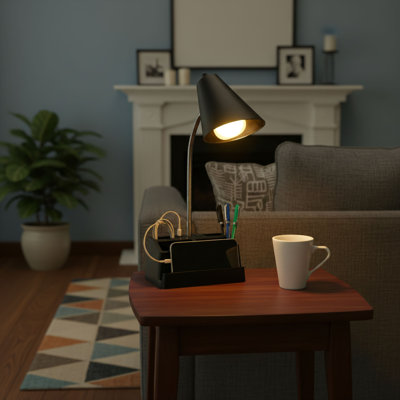 Cette lampe de bureau multifonctionnelle noire dispose d'une double alimentation via un port USB et une prise de courant CA. Sa conception de rangement peu encombrante en fait une solution d'éclairage pratique pour les bureaux, les maisons et les bureaux.