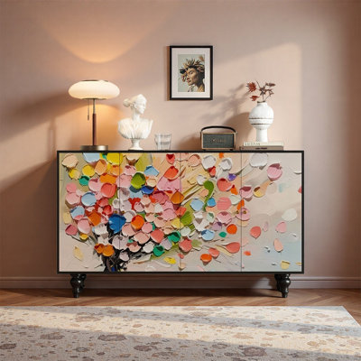 Art Floral Wood Sideboard Cabinet
