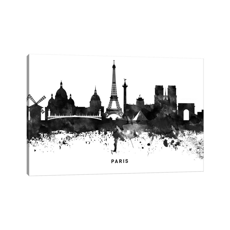 Paris Skyline Black & White par Walldecoraddict - Toile tendue avec châssis sur toile tendue, H 26 po x l 40 po x 1,5 po