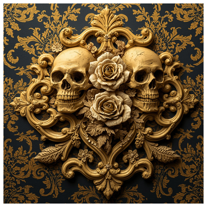 Tapis de bain Gold Skulls Roses, L 34 po x L 21 po