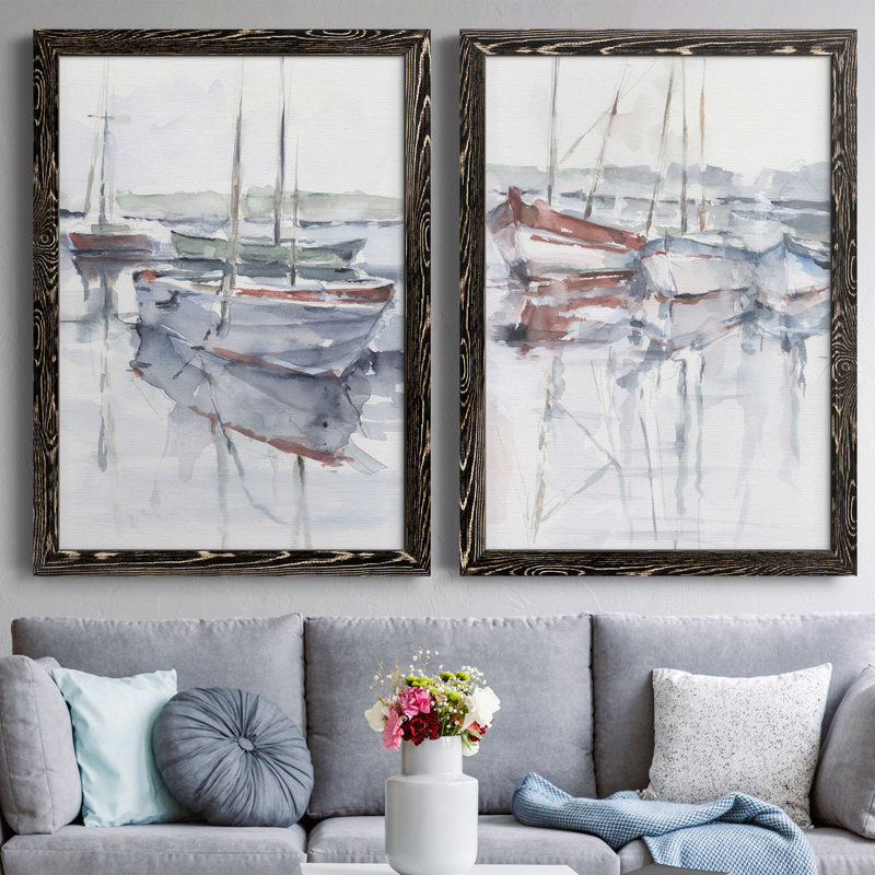 Watercolor Harbor Study I, toile encadrée de qualité supérieure - prête à être accrochée, Toile avec cadre noir