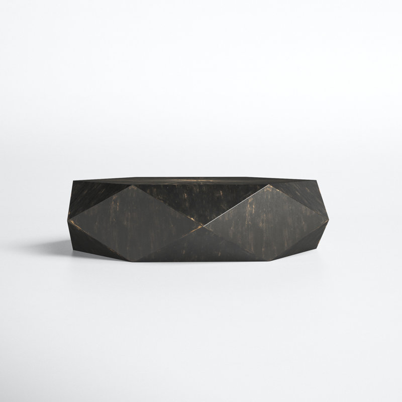 Geometric Worn Black Mango Wood Round Coffee Table