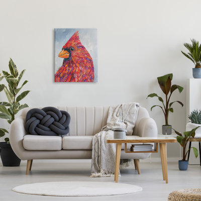«The Messenger Red Cardinal Layered Collage Bird» par Lisa Morales, peinture sur toile tendue