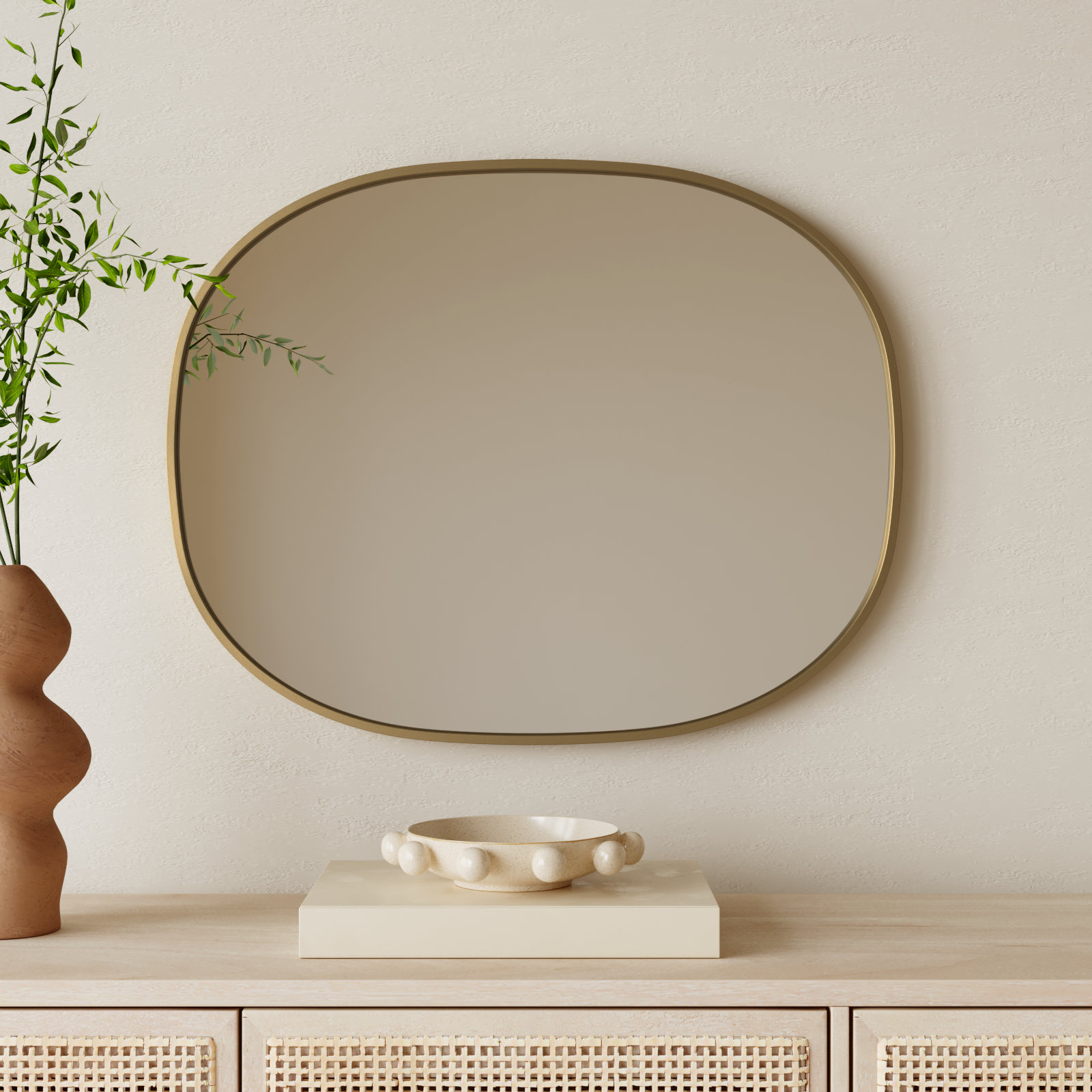 Sabine Metal Curved Oval Wall Mirror, Brass, 30" x 24"